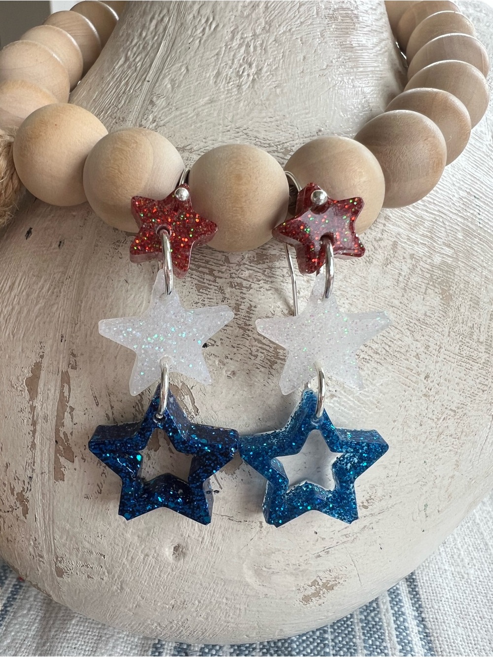 Sparkling Red, White & Blue Star Drop Earrings